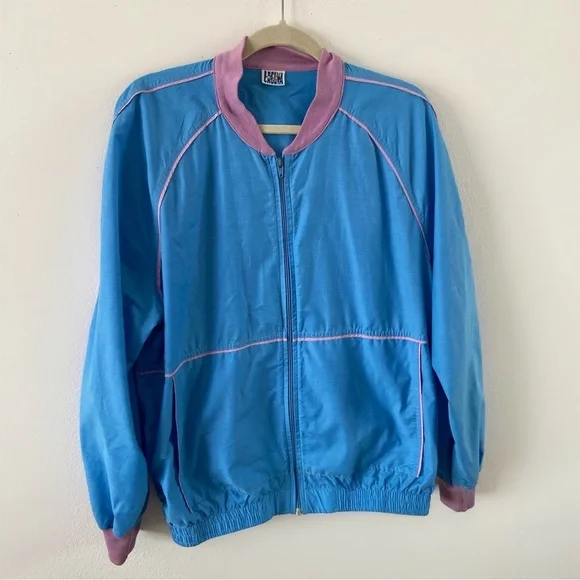 Vintage 80s laguna track jacket blue lavender adult large unisex windbreaker XL - Picture 3 of 6